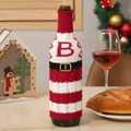 Christmas wine bottle cover with red letter B and gold buckle knitting design - Letter B