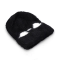 Berretto in maglia pelosa invernale con orecchie di gatto e motivo occhi di cartone animato - Taglia unica / Nero