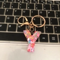 Letter Y initial keychain with colorful heart sequins and gold metal keyring - Letter Y
