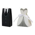 European wedding favor gift boxes in elegant tuxedo and bridal gown dress designs - Bride / Striped Suit