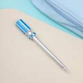 Close-up of novelty screwdriver shaped ballpoint pen with silver and blue finish - Screwdriver Pen - Blue (with Magnet)
