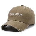 Casquette de baseball en coton délavé kaki avec trous vintage et broderie blanche - Kaki