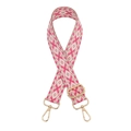 Pink and beige geometric diamond pattern adjustable wide strap with gold metal hooks - Pink Beige Ethnic (W-4)/Silver Buckle