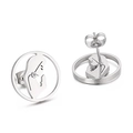 Silver hollow-out stainless steel stud earrings featuring a praying silhouette with crystal - Praying Figure Silhouette Style (KE50970-K)