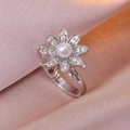 Elegant silver flower ring featuring a center pearl and zircon petals on soft fabric - Silver Rotating Pearl Flower Style (J0275-钢色旋转花-2) / Steel