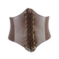 Plus size brown corset waist belt with elastic bands and crisscross lace-up design - 65cm / Coffee