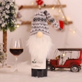Christmas gnome wine bottle cover with grey knitted hat and white faux fur beard - Grey White Pattern
