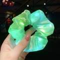 Luminous green satin scrunchie with built-in LED lights for elegant hair styling - LED Light Green