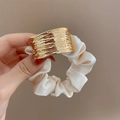 Gold Metal Buckle Cream White Satin / White