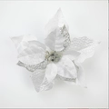 Elegant silver artificial poinsettia flower with glitter finish for Christmas tree decor - Style C Silver