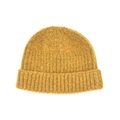 Detailed close-up of mustard yellow knitted beanie featuring vertical ribbed texture - Adjustable / Ginger Yellow