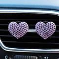 Set of two heart shaped purple rhinestone car air vent clips for interior decoration - Purple Heart