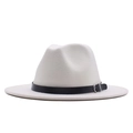 Elegant off-white wool felt fedora hat with a decorative black leather belt buckle strap - M / White