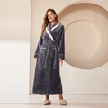 Thick charcoal grey flannel robe for women with waffle texture and white plush trim - M / Grey (Women's)