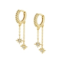 Elegant 24k gold hexagram tassel earrings with zircon micro-paving and long chain drops - Gold