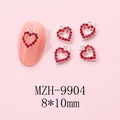 Detail of red rhinestone heart nail charms with silver metal frames for Y2K manicure - Silver Heart Red Rhinestone Hollow Charm (9904)
