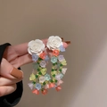 Close-up of floral drop earrings featuring large white petals and colorful resin beads - Multicolor Long Flower Beaded Drop (14# Silver Needle)