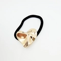 Elegant gold heart hair tie with textured alloy finish and black elastic band - Pleated Textured Heart Hair Tie 78