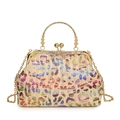 Bunte Stroh-Abendtasche mit Leopardenmuster, Goldgriffen und Kettenriemen - Bunt