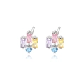 Silver geometric earrings featuring multi-color cubic zirconia in pink, blue and yellow - Platinum Plated Colorful Zirconia (E2389)