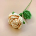 Handmade crochet rose in cream pink yarn with green stem for home floral decoration - Round Leaf Yellow