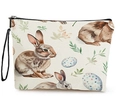 Easter egg and bunny print canvas makeup bag with black zipper and wrist strap - Rabbit and Hand-drawn Eggs Style (Style 1)