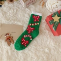 Calcetín de Navidad en forro polar coral verde con diseño de bastón de caramelo y lazo - Lazo
