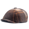 Gorra de estilo británico en mezcla de lana con patrón de cuadros marrón y caramelo - Cuadros Café