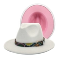 Detailed view of white fedora hat with pink brim contrast and snakeskin textured band - M (56-58cm) / White and Pink