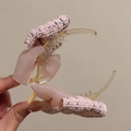Pink tweed and organza bow hair claw clip with translucent plastic frame for women - Tweed Bow Updo Clip / Pink