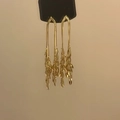 Gold leaf tassel drop earrings featuring cascading metal chains with feather charms - Long Wheat Ear Tassel / Gold (Silver Earring Post)