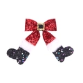Fermaglio natalizio con fiocco di paillettes rosse e stivali di Babbo Natale in velluto - Stile Stivali di Peluche