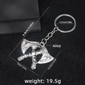 Viking style double axe keychain in alloy with detailed dimensions and weight 19.5g - Style 5 Double Axe