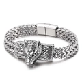 Men's hip hop wolf head stainless steel braided link chain bracelet in silver finish - Steel Color (KB143648-KFC)