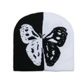 Berretto in maglia bicolore con motivo a farfalla bianco e nero per l'inverno - M(56-58cm) / Nero & Bianco