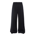 Black loose-fit straight-leg casual pants with elastic waist and side stitching detail - Black