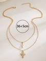 Dubbellaagse vergulde kruis ketting met marquise diamanten hanger en een 36+5 cm ketting - Goud (K-510)