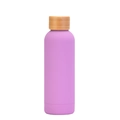 Matte purple 304 stainless steel thermos with a natural bamboo lid on a white background - Matte Lilac Purple