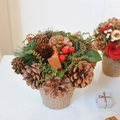 Christmas pinecone potted ornament with red berries and burlap base for desk decor - Natural Wood Pine Cone / 18*18*18cm