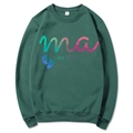Dark green Mama Est 2025 Coquette hoodie featuring blue footprints and artistic font - Dark Green