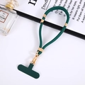 Detail of green woven phone lanyard with golden metal buckle on a minimalist background - Dark Green