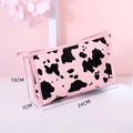 Pink cow print makeup bag made of PU leather with top handle and 24cm zipper - Pink Briefcase