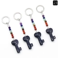 Blue goldstone key pendants with chakra natural stone beads and silver keyrings - Blue Sand Stone (Synthetic)
