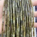 Polished 4x13mm cylindrical natural stone beads in grey-green and brown for DIY jewelry - 4x13mm Tube/Strand / Natural Coffee Flash Stone
