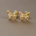 Boucles d'oreilles papillon dorées avec zircons colorés et fermoir à vis boule - E1360-1 Or (Papillon) / Pack de 1 paire