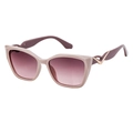 Cat-eye zonnebril met beige-roze montuur, paarse verloopglazen en gouden V-detail - C4 Melkroze Thee Roze Gradiënt