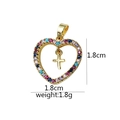 Golden heart pendant with colorful crystals and cross, 1.8cm x 1.8cm size and 1.8g weight - Colorful Gemstone Hollow Heart Cross (D1026JC) / Pendant Only (No Chain)