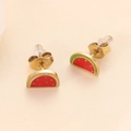 Minimalist stainless steel watermelon earrings with colorful enamel finish for women - Watermelon