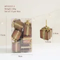 Set of 12 bronze Christmas gift box ornaments with gold glitter ribbons in a clear box - Coffee Gift Box / 12pcs
