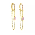 S925 silver needle drop earrings with pink zircons and gold chain tassels for women - Pink Gold